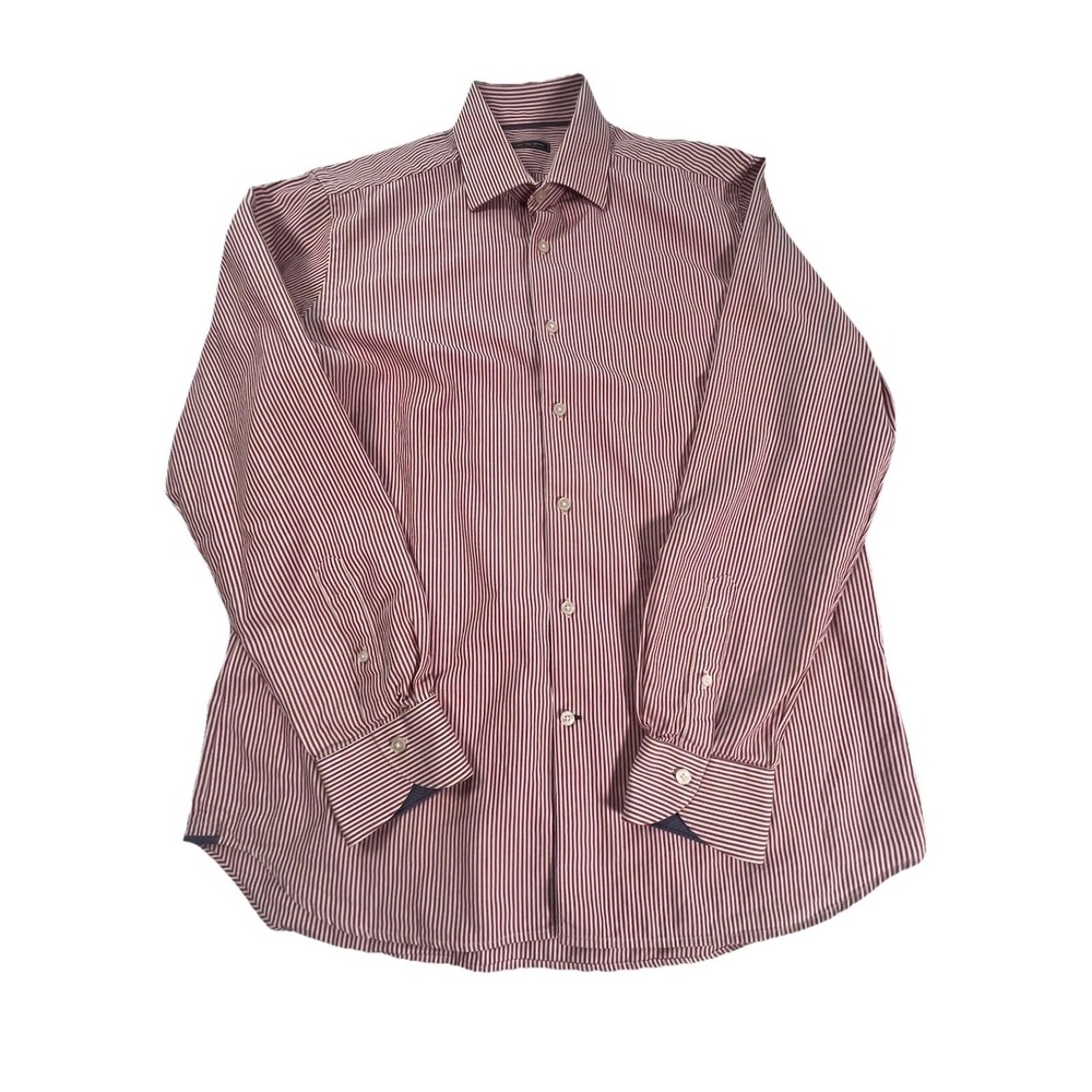Saks Fifth Avenue Shirt Men's Large Red Striped Long Sleeve Button Up